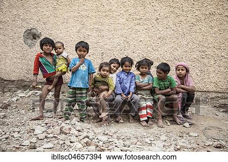 Group of small children in the slum at the Ghazipur garbage dump, New Delhi, India, Asia View Large Photo Image Picture - Group of small children in the slum at the Ghazipur garbage dump, New Delhi, India, Asia. Fotosearch