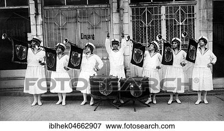 Stock Photo - Group shot, Women's band with trumpets, 1930s, Germany, Europe. Fotosearch