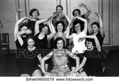 Stock Photo - Group shot, Women's gymnastics, 1930s, Germany, Europe. Fotosearch