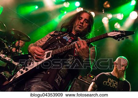 Stock Photo - Guitarist of the Swiss metal band Piranha live in the Schüür Lucerne, Switzerland, Europe. Fotosearch