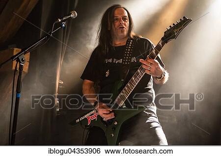 Stock Photograph - Guitarist of the Swiss metal band Piranha live in the Schüür Lucerne, Switzerland, Europe. Fotosearch
