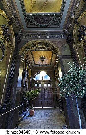 Stock Image - Hallway in Art Nouveau style around 1900, today office building, Nuremberg, Middle Franconia, Bavaria, Germany, Europe. Fotosearch