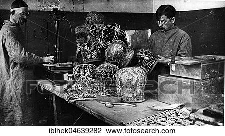 Stock Image - Handicraft, Clothing for Orthodox priests, 1910s, exact place unknown, Russia, Europe. Fotosearch