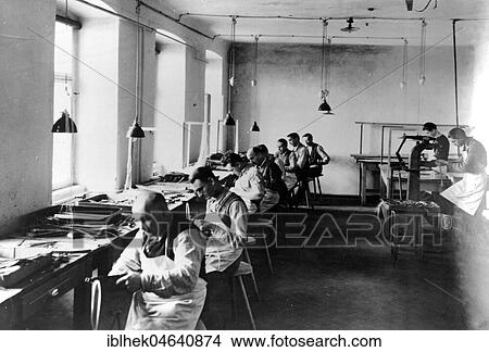 Picture - Handicraft, factory building with workers, 1920s, Germany, Europe. Fotosearch