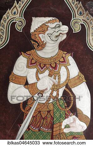Hanuman, figure from Ramakia, wall painting in Wat Phra Kaeo, Ko Ratanakosin, Bangkok, Thailand, Asia View Large Photo Image Stock Image - Hanuman, figure from Ramakia, wall painting in Wat Phra Kaeo, Ko Ratanakosin, Bangkok, Thailand, Asia. Fotosearch