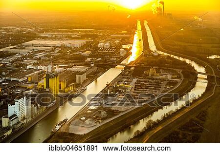 Harbour, oil mill Brökelmann at sunset on the Datteln-Hamm Canal, Hamm, North Rhine-Westphalia, Germany, Europe View Large Photo Image Stock Image - Harbour, oil mill Brökelmann at sunset on the Datteln-Hamm Canal, Hamm, North Rhine-Westphalia, Germany, Europe. Fotosearch