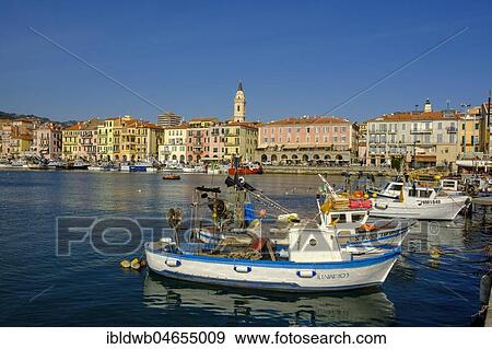 Harbour with fishing boats, Imperia, Riviera di Ponente, Liguria, Italy, Europe View Large Photo Image Stock Photo - Harbour with fishing boats, Imperia, Riviera di Ponente, Liguria, Italy, Europe. Fotosearch