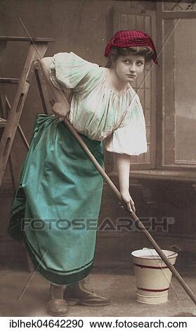 Stock Image - Household help, cleaning woman, 1910s, Germany, Europe. Fotosearch