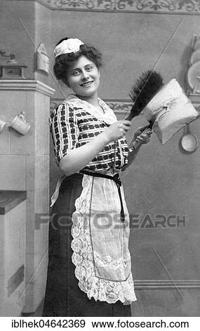 Stock Photo - Housemaid, cleaning woman, 1910s, Germany, Europe. Fotosearch