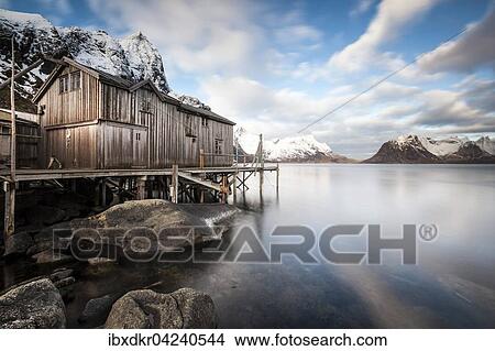 Hutte im Winter beim Fischerdorf Reine, Reinefjord, Moskenesoya, Lofoten, Norwegen, Europa View Large Photo Image Picture - Hutte im Winter beim Fischerdorf Reine, Reinefjord, Moskenesoya, Lofoten, Norwegen, Europa. Fotosearch