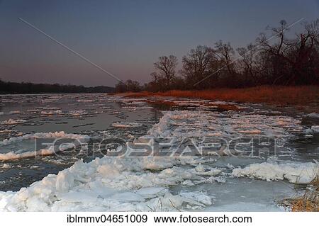 Ice run, small ice floes on the Elbe at sunset, Biosphere Reserve Middle Elbe, Dessau-Roßlau, Saxony-Anhalt, Germany, Europe View Large Photo Image Stock Photo - Ice run, small ice floes on the Elbe at sunset, Biosphere Reserve Middle Elbe, Dessau-Roßlau, Saxony-Anhalt, Germany, Europe. Fotosearch