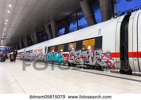 ICE train with graffiti in the station of Frankfurt Airport (FRA), Frankfurt, Germany, Europe View Large Photo Image Stock Photo - ICE train with graffiti in the station of Frankfurt Airport (FRA), Frankfurt, Germany, Europe. Fotosearch
