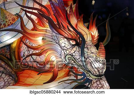 Picture - Illuminated dragon figure, Chinese lights event, Montreal, Province of Quebec, Canada, North America. Fotosearch
