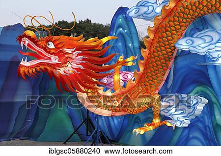 Stock Image - Illuminated dragon figure, Chinese lights event, Montreal, Province of Quebec, Canada, North America. Fotosearch