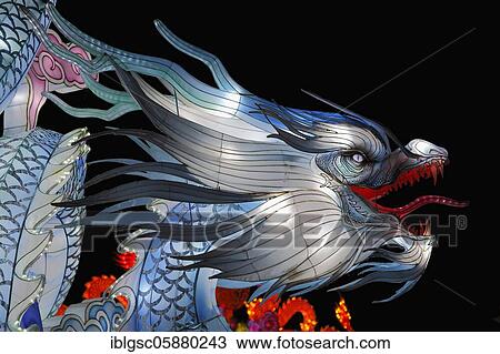 Stock Image - Illuminated dragon figure, Chinese lights event, Montreal, Province of Quebec, Canada, North America. Fotosearch