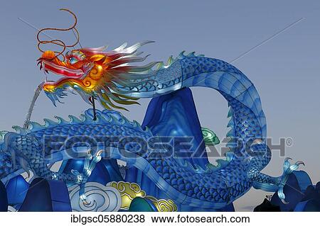 Stock Photo - Illuminated dragon figure, Chinese lights event, Montreal, Province of Quebec, Canada, North America. Fotosearch