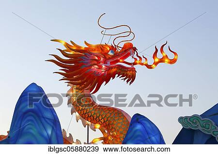 Stock Photo - Illuminated dragon figure, Chinese lights event, Montreal, Province of Quebec, Canada, North America. Fotosearch