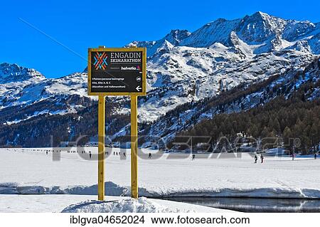 Information sign for the annual sports event Engadin Ski Marathon, Maloja, Engadine, Graubünden, Switzerland, Europe View Large Photo Image Picture - Information sign for the annual sports event Engadin Ski Marathon, Maloja, Engadine, Graubünden, Switzerland, Europe. Fotosearch