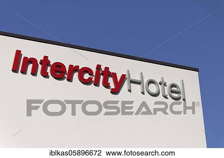 Stock Image - Intercity Hotel, lettering on building, Duisburg Central Station, North Rhine-Westphalia, Germany, Europe. Fotosearch