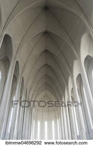 Stock Image - Interior view, vault, church of Hallgrímur, Reykjavik, capital region, Höfudborgarsvaedid, Iceland, Europe. Fotosearch