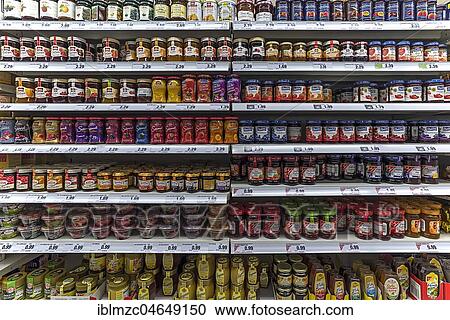 Jam in a supermarket shelf, Germany, Europe View Large Photo Image Stock Image - Jam in a supermarket shelf, Germany, Europe. Fotosearch