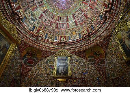 Stock Photography - Jesuit Church Iglesia de la Compania de Jesus, colourful painted dome, Arequipa, Peru, South America. Fotosearch