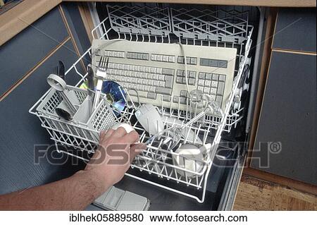Stock Image - Keyboard, dishwasher, computer, PC, mouse, Berlin, Germany, Europe. Fotosearch