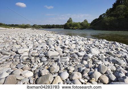 Stock Image - Kiesbank an der Isar, Naturschutzgebiet Isarauen bei Geretsried, Oberbayern, Bayern, Deutschland, Europa. Fotosearch