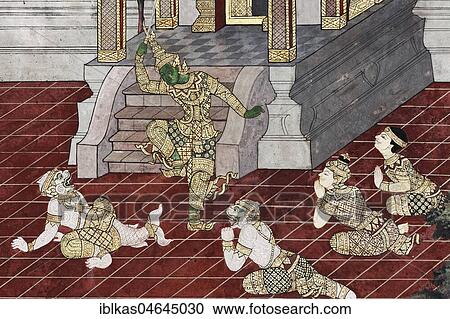King Rama and Monkey Warrior, walls from Ramakia, Wat Phra Kaeo, Ko Ratanakosin, Bangkok, Thailand, Asia View Large Photo Image Stock Image - King Rama and Monkey Warrior, walls from Ramakia, Wat Phra Kaeo, Ko Ratanakosin, Bangkok, Thailand, Asia. Fotosearch