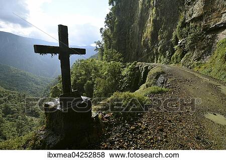 Kreuz am Strassenrand, Todesstrasse, Camino de la Muerte, Yungas Strasse zwischen La Paz und Coroico, Bolivien, Sudamerika View Large Photo Image Stock Photo - Kreuz am Strassenrand, Todesstrasse, Camino de la Muerte, Yungas Strasse zwischen La Paz und Coroico, Bolivien, Sudamerika. Fotosearch