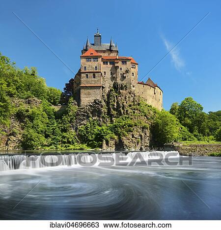 Stock Image - Kriebstein Castle near Mittweida, Zschopau River with weir, Kriebstein, Saxony, Germany, Europe. Fotosearch