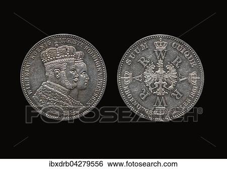 Stock Photograph - Kronungstaler, 1861, Wilhelm Konig von Preussen, spater Kaiser Wilhelm I., Preussen, Vorderseite und Ruckseite, Deutscher Bund. Fotosearch