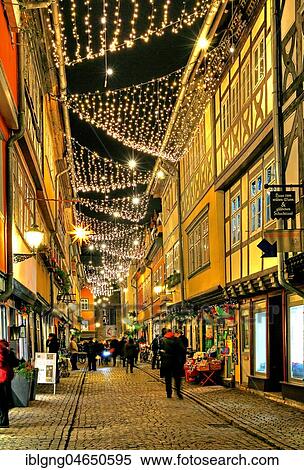 Stock Photography - Krämerbrücke with Christmas lights, Erfurt, Thuringia, Germany, Europe. Fotosearch
