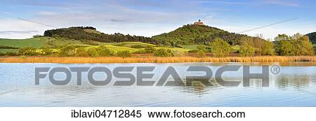 Stock Photography - Landscape with lake, at the back Wachsenburg Castle, castle of the castle ensemble Drei Gleichen, Mühlberg, Thuringia, Germany, Europe. Fotosearch