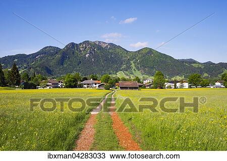 Stock Image - Lenggries mit Brauneck, Isarwinkel, Oberbayern, Bayern, Deutschland, Europa. Fotosearch