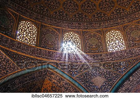 Stock Photography - Light shines through window, dome, Jameh Mosque of Isfahan, Isfahan, Iran, Asia. Fotosearch
