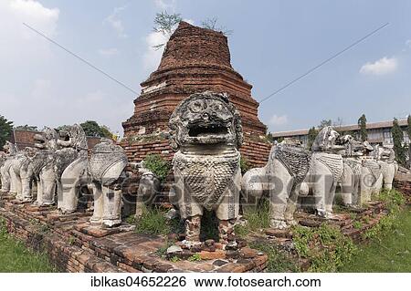 Lion figures at the Chedi of Wat Thammikarat, Ayutthaya Historical Park, Ayutthaya, Thailand, Asia View Large Photo Image Stock Photograph - Lion figures at the Chedi of Wat Thammikarat, Ayutthaya Historical Park, Ayutthaya, Thailand, Asia. Fotosearch