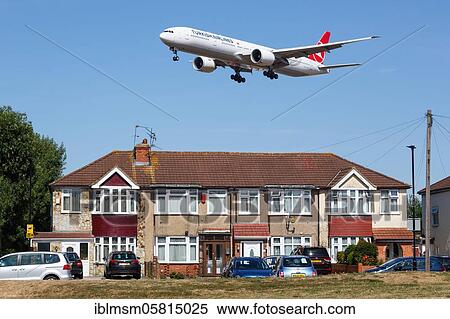 London, August 1, 2018: A Turkish Airlines Boeing 777-300ER aircraft with registration marks TC-JJR lands at Heathrow Airport (LHR) in the United Kingdom, United Kingdom, Europe View Large Photo Image Stock Photography - London, August 1, 2018: A Turkish Airlines Boeing 777-300ER aircraft with registration marks TC-JJR lands at Heathrow Airport (LHR) in the United Kingdom, United Kingdom, Europe. Fotosearch