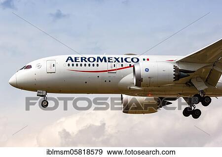 Stock Photo - London, July 10, 2019: An AeroMexico Boeing 787-8 Dreamliner aircraft with registration mark N961AM will land at Heathrow Airport (LHR) in the United Kingdom, United Kingdom, Europe. Fotosearch