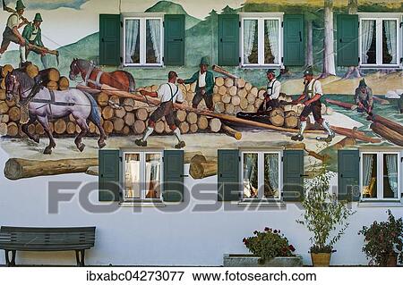 Luftlmalerei an Bauernhaus, Holztransport, Jachenau, Bayern, Oberbayern, Deutschland, Europa View Large Photo Image Stock Photo - Luftlmalerei an Bauernhaus, Holztransport, Jachenau, Bayern, Oberbayern, Deutschland, Europa. Fotosearch