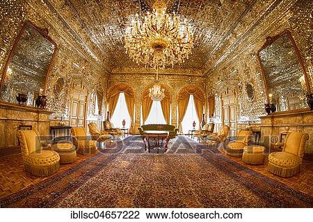 Stock Image - Magnificent Golden Hall, Golestan Palace in Tehran, Iran, Asia. Fotosearch