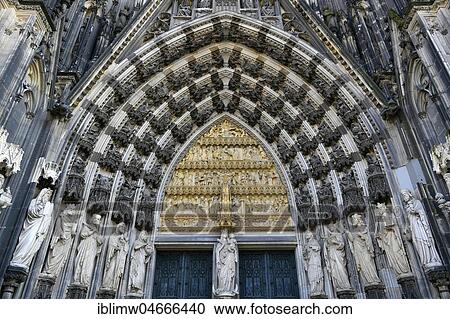Stock Image - Main portal, West facade, Cologne Cathedral, Cologne, North Rhine-Westphalia, Germany, Europe. Fotosearch