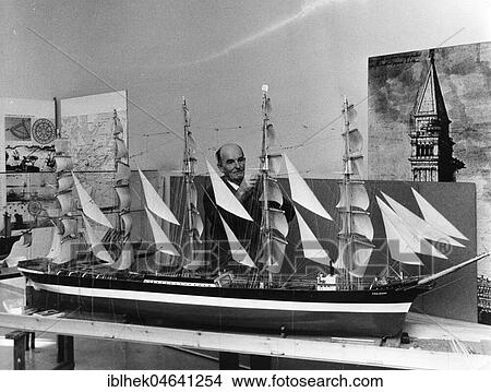 Picture - Man builds a model ship, 1960s, Berlin, Germany, Europe. Fotosearch