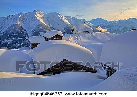 Stock Photo - Maria zum Schnee chapel in the snow in the centre of the village, in the back Bettlihorn 2993m and Fletschhorn 3985m, Bettmeralp, Aletsch area, Oberwallis, Valais, Switzerland, Europe. Fotosearch