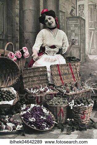 Stock Photo - Market woman, fruit and flower seller, 1910s, Germany, Europe. Fotosearch