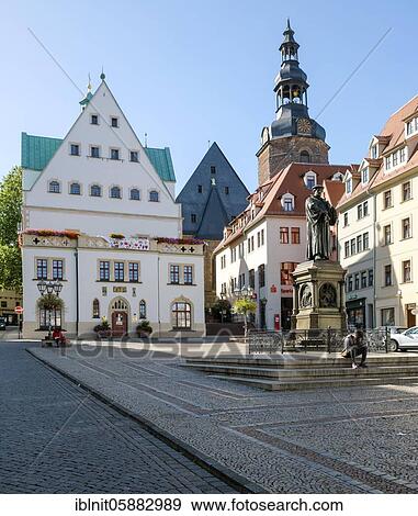 Marketplace with Luther Monument, City Hall and St. Andrew's Church, Luther city Eisleben, Saxony-Anhalt, Germany, Europe View Large Photo Image Stock Photo - Marketplace with Luther Monument, City Hall and St. Andrew's Church, Luther city Eisleben, Saxony-Anhalt, Germany, Europe. Fotosearch