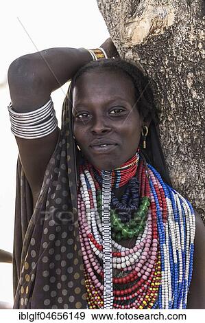 Stock Photo - Married young woman with necklace of Arbore tribe, portrait, Turmi, Southern Nations Nationalities and Peoples' Region, Ethiopia, Africa. Fotosearch