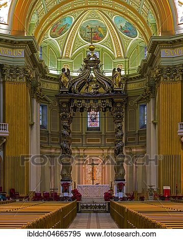 Mary Queen of the World Cathedral, Marie-Reine-du-Monde Cathedral, altar and ciborium or baldaquin, Montreal, Quebec, Canada, North America View Large Photo Image Stock Photography - Mary Queen of the World Cathedral, Marie-Reine-du-Monde Cathedral, altar and ciborium or baldaquin, Montreal, Quebec, Canada, North America. Fotosearch