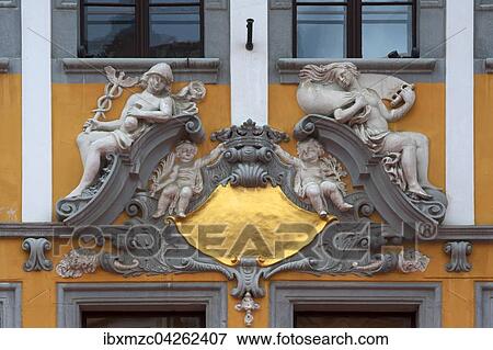 Merkur und Minerva, Stuckdekorationen an einem Haus, Untermarkt 13, Gorlitz, Oberlausitz, Sachsen, Deutschland, Europa View Large Photo Image Stock Photo - Merkur und Minerva, Stuckdekorationen an einem Haus, Untermarkt 13, Gorlitz, Oberlausitz, Sachsen, Deutschland, Europa. Fotosearch