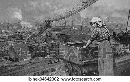 Stock Image - Mine, worker with trolley, 1920s, Germany, Europe. Fotosearch